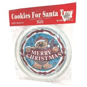 Vintage NOS Ballonoff Bear Merry Christmas Tin Tray Cookies For Santa USA Made